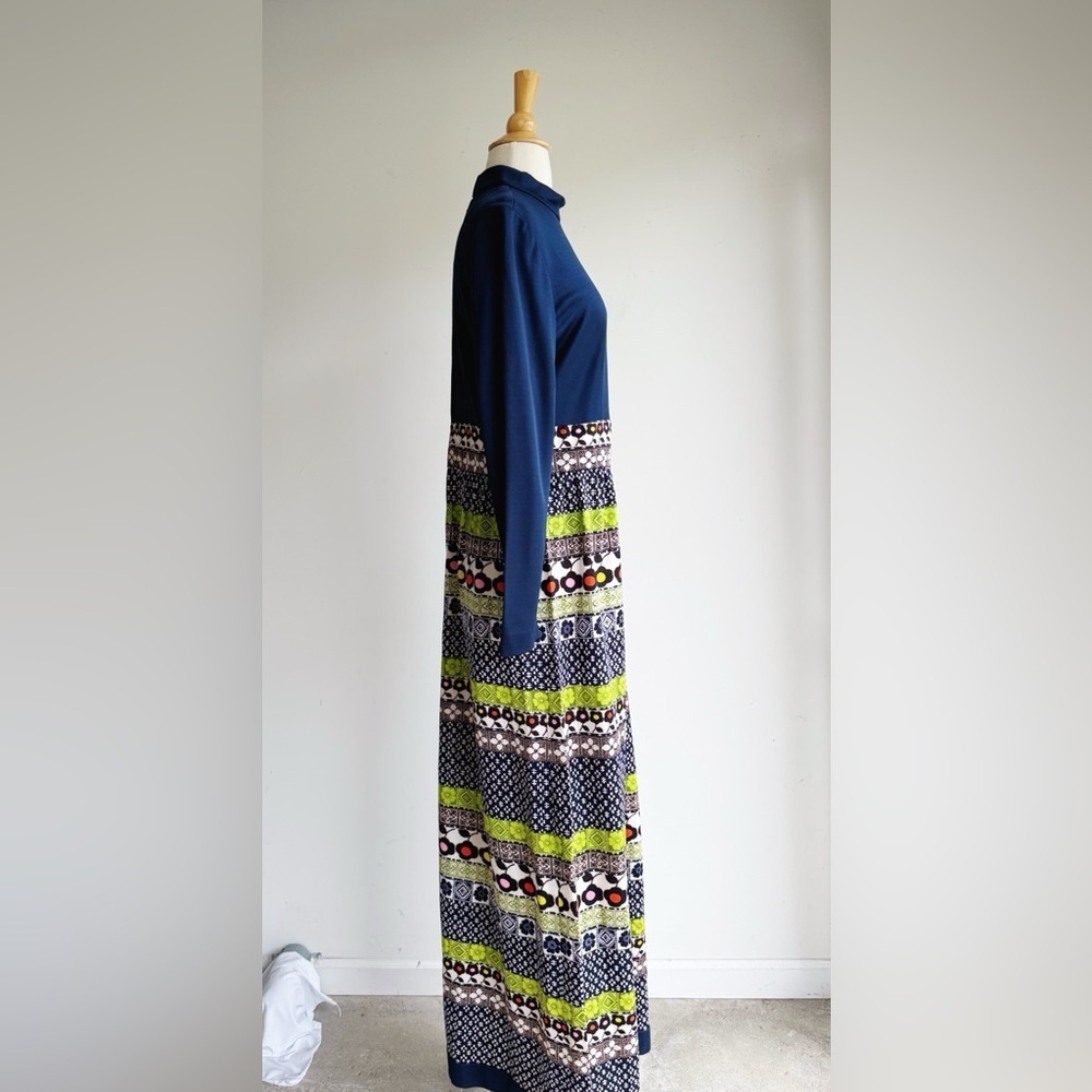 VINTAGE Leslie Fay Mod Maxi Dress 70s Retro Best Fit M/L - Picture 5 of 7